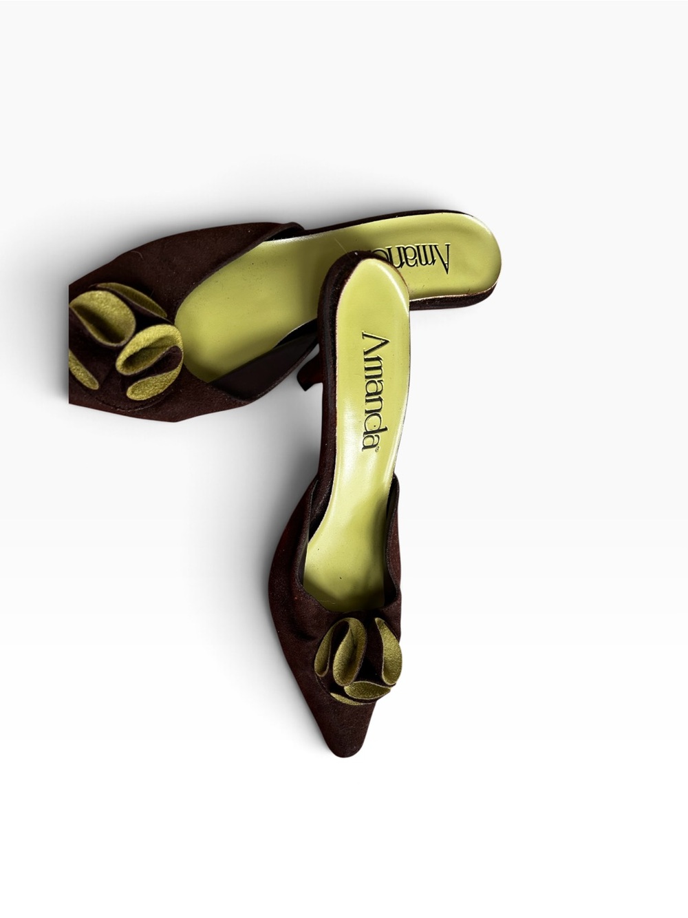 Y2K Amanda Brown and Lime Kitten Heel Mules Size 8 - Picture 4 of 5